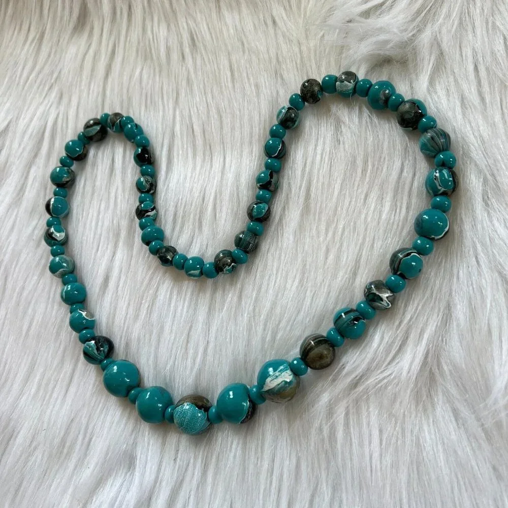 Vintage Artsy Necklace Retro Marble Paint Festival Coastal Grunge Y2K Long 13240